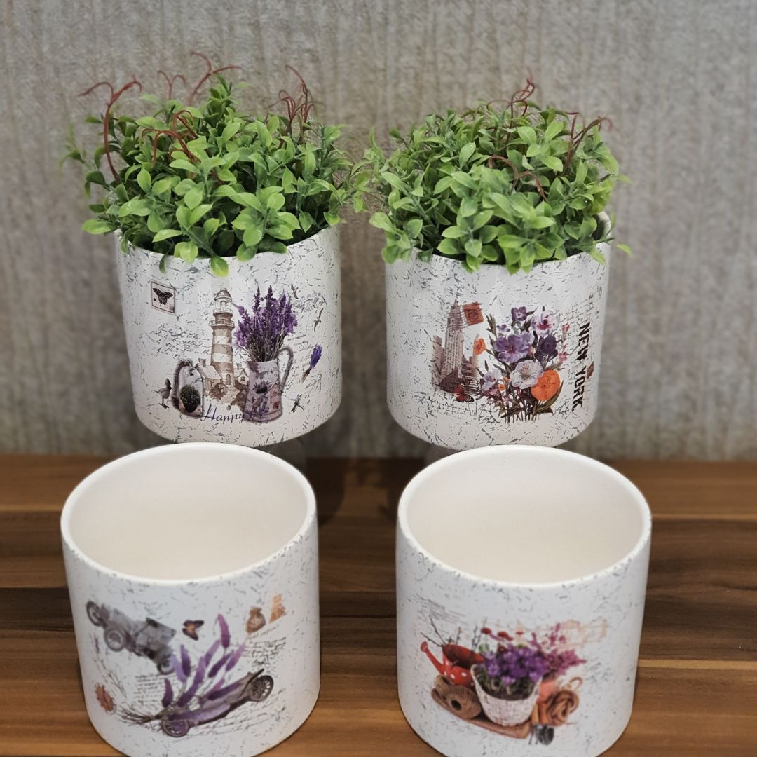 Vaso de Cerâmica Decorativo Cachepot Sem Planta Florinda [KIT 4 PEÇAS]