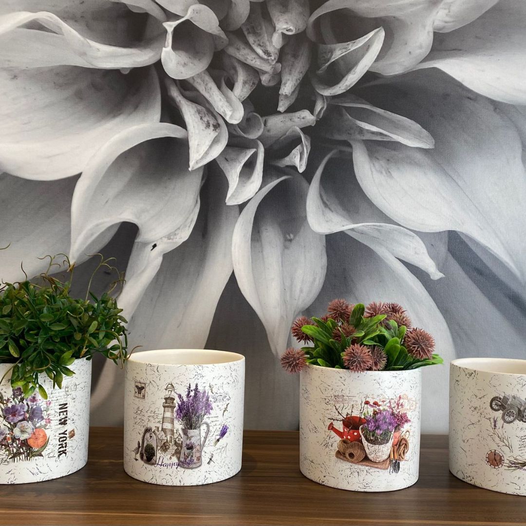 Vaso de Cerâmica Decorativo Cachepot Sem Planta Florinda [KIT 4 PEÇAS]